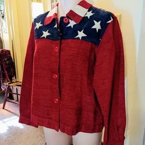 Vintage Coldwater Creek Jacket, Red White and Blue Corduroy Jacket, Star Pattern